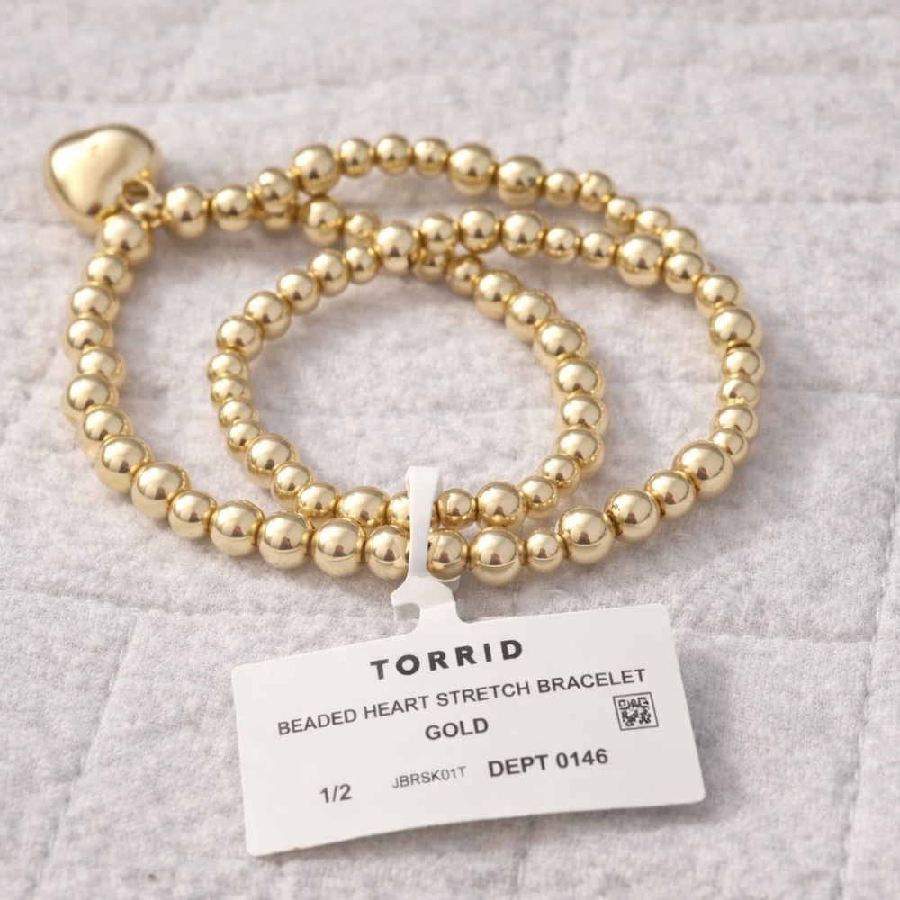 ✨ Torrid Lustrous Gold Beaded Bracelet with Heart Charm ✨